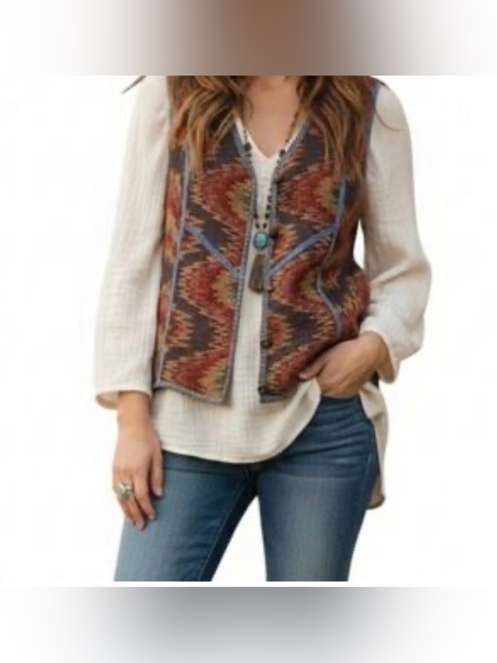 VTG City Blues by Koret Tapestry Vest Cotton Southwest Concho Ethnic Women's PXL